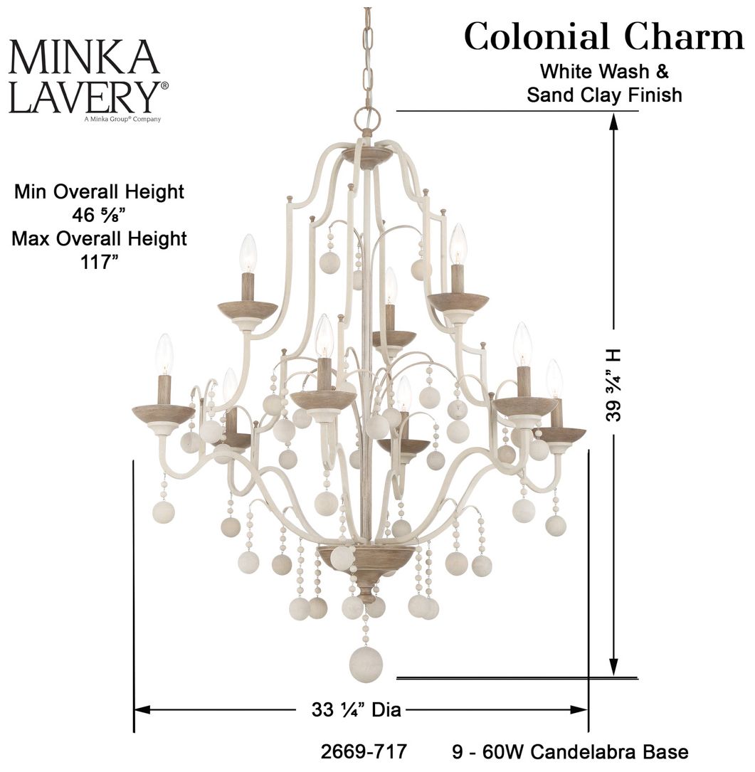 Minka-Lavery Colonial Charm 9-Light White Wash and Sun Clay Chandelier
