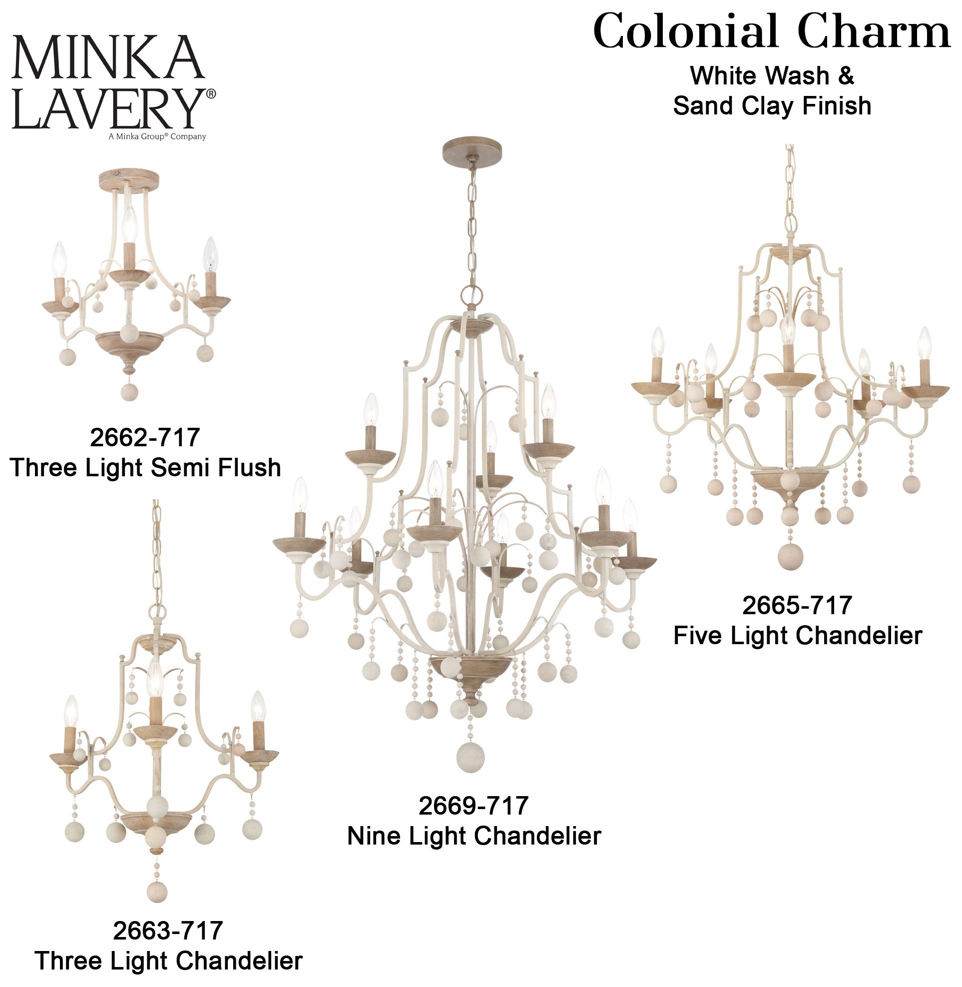Minka-Lavery Colonial Charm 9-Light White Wash and Sun Clay Chandelier