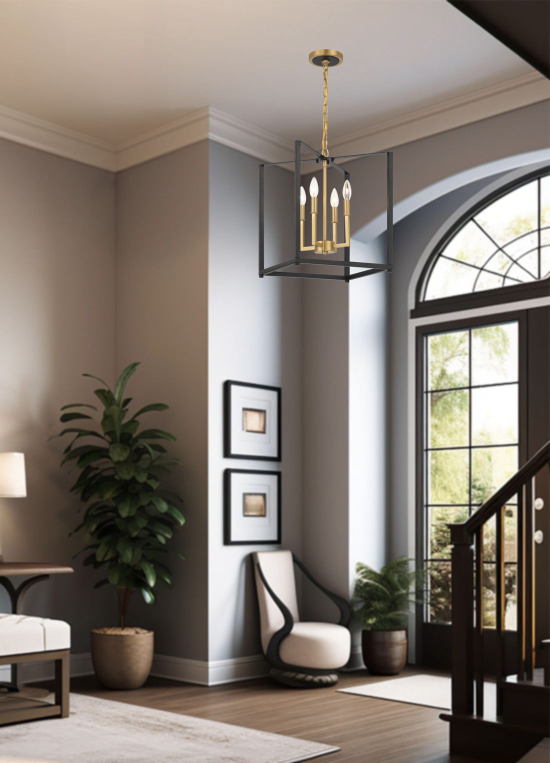 Minka Lavery Colwick 4-Light 13.88-in Black and Signature Brass Pendant