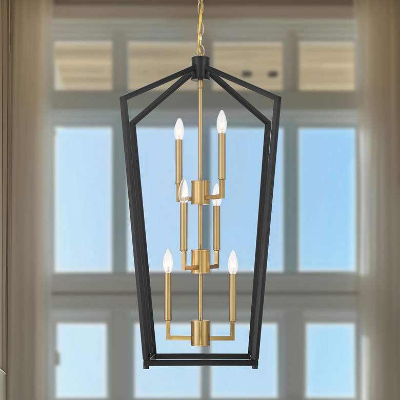 Image 1 Minka Lavery Colwick 6-Light 17.88-in Black and Signature Brass Pendant