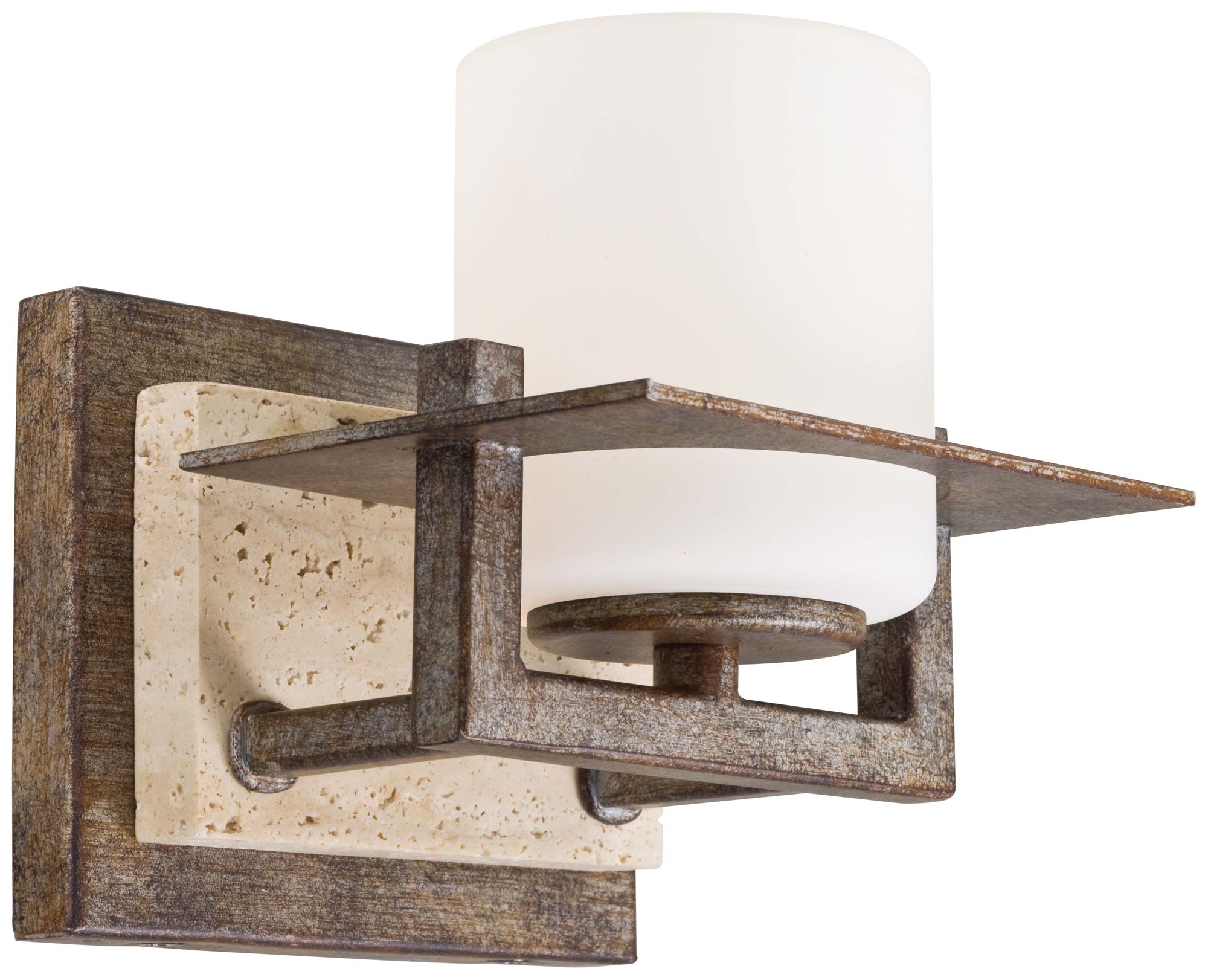 Image 4 Minka-Lavery Compositions 1-Light Aged Patina Iron with Travertine Stone more views