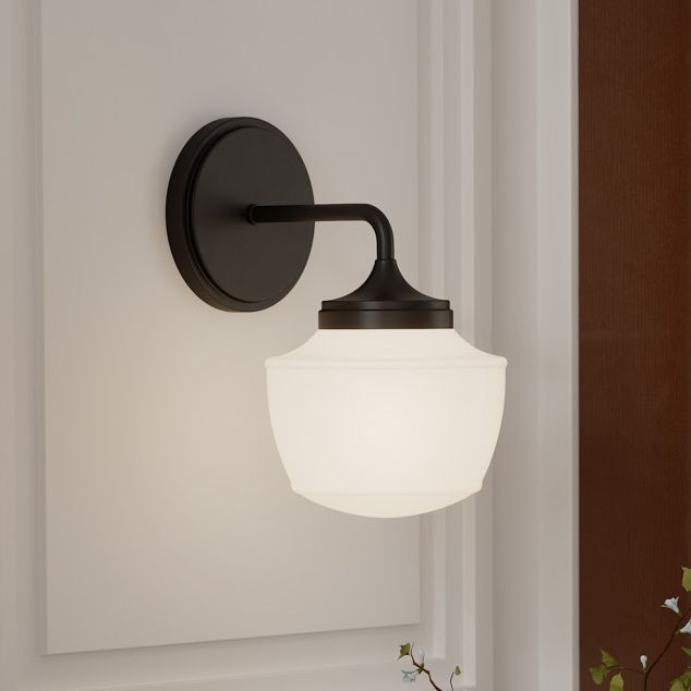 Thumbnail1 of Minka Lavery Cornwell 1-Light 6-in Dark Matte Black Bath Sconce with Shade
