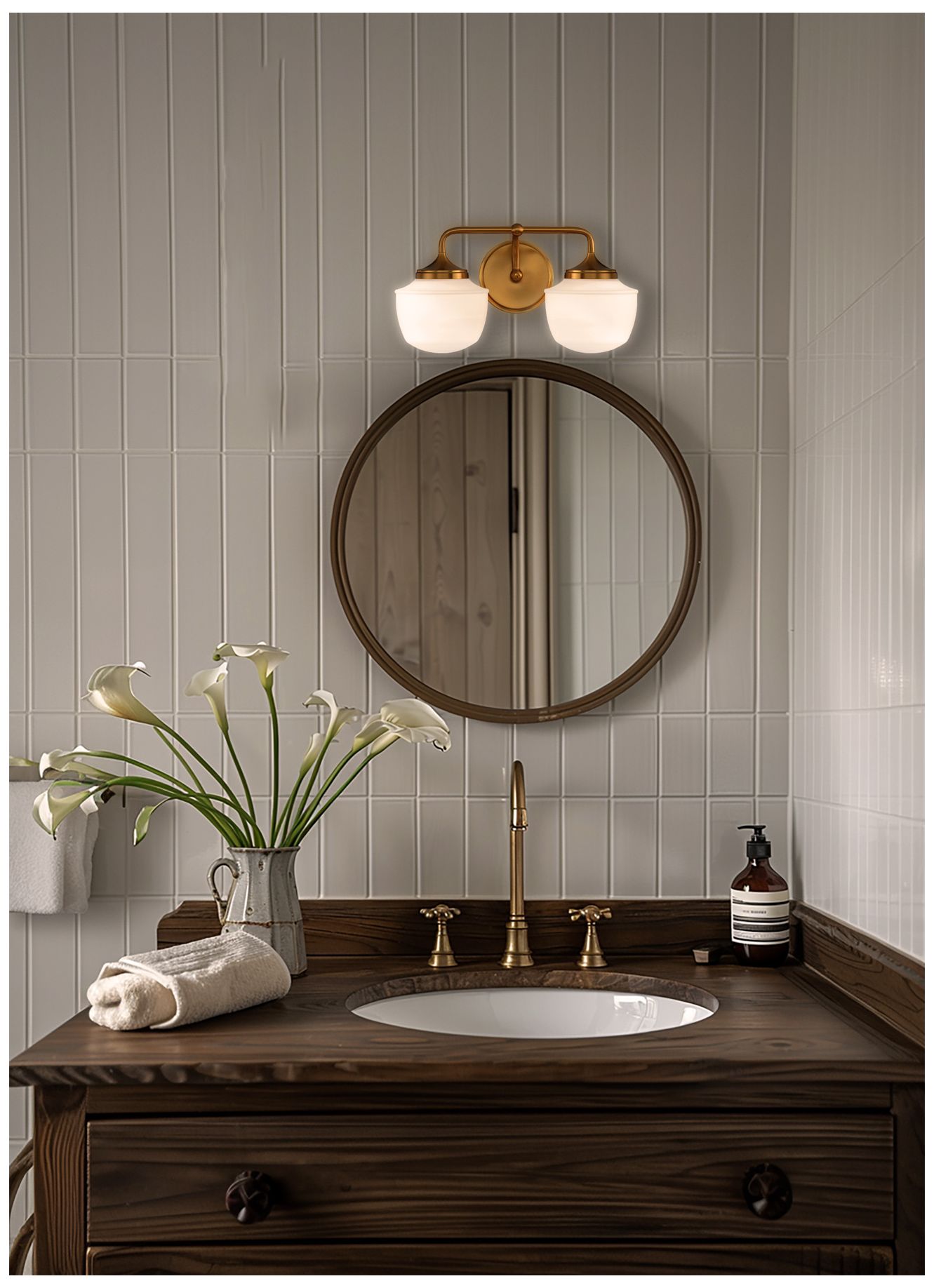 Minka-Lavery Cornwell 2-Light Aged Brass Bath Vanity in scene