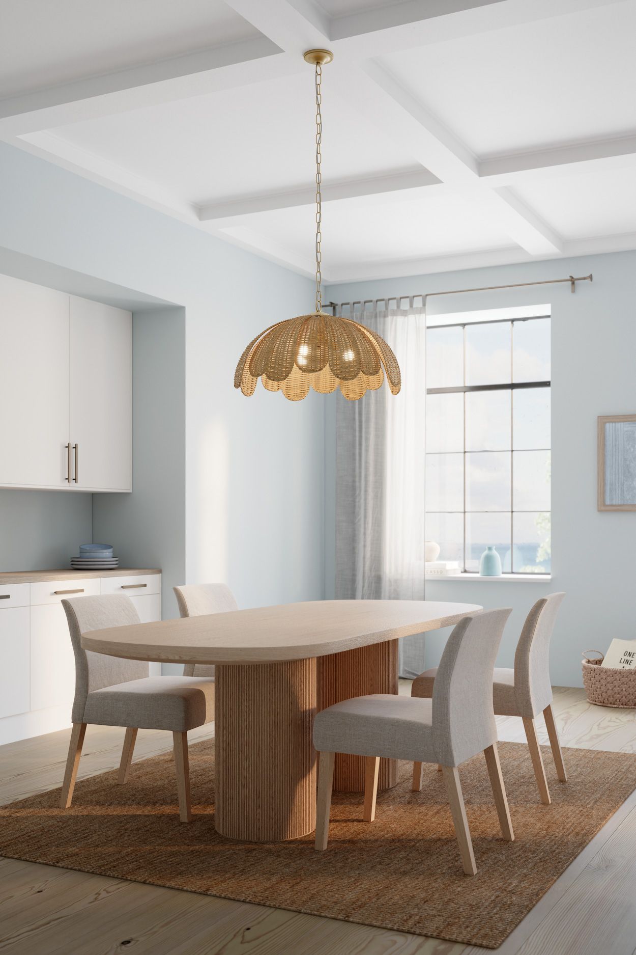Image 4 Minka Lavery Covea 3-Lt 30-in Legacy Brass Pendant with Rattan Panel Shades more views