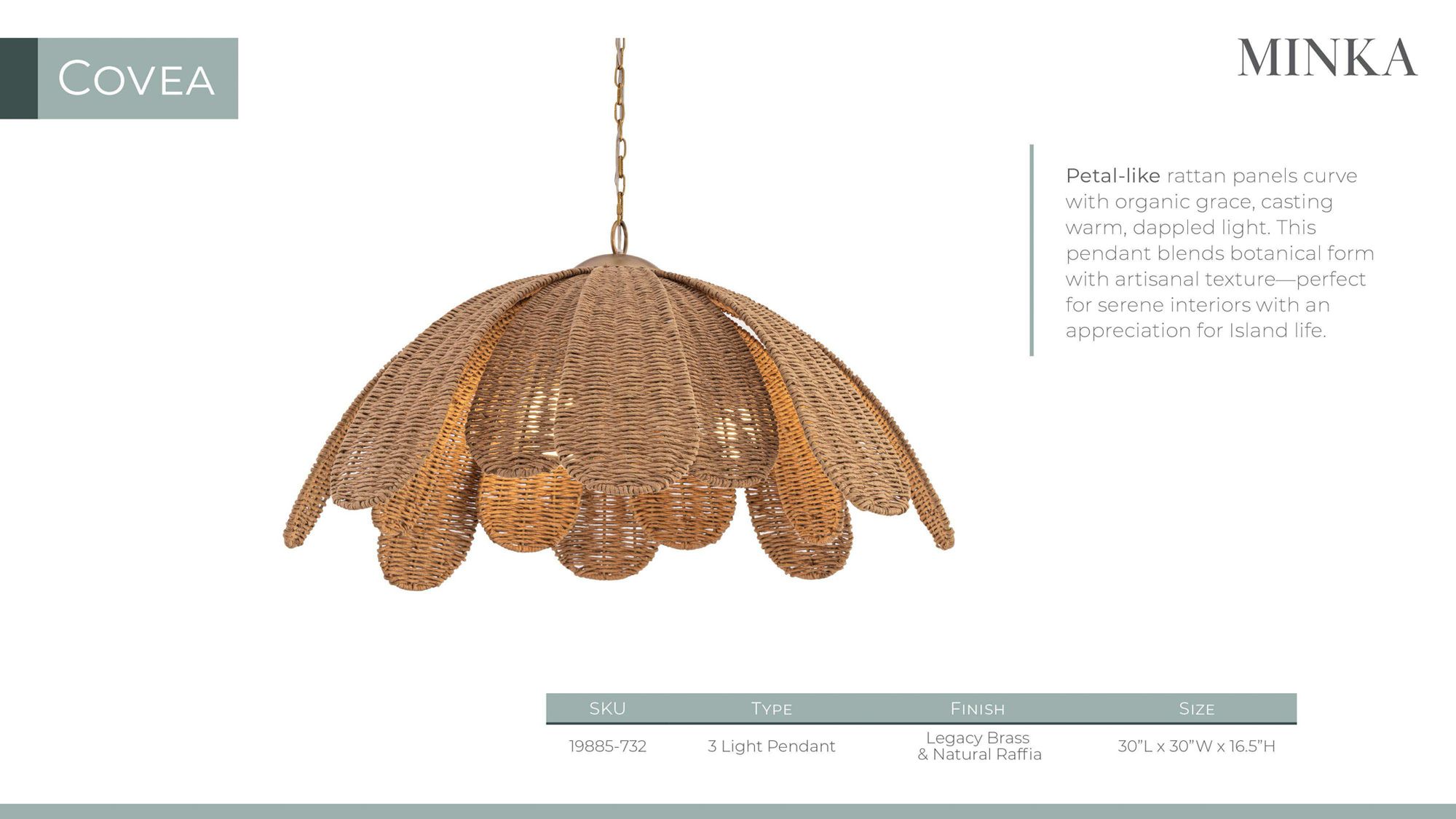 Minka Lavery Covea 3-Lt 30-in Legacy Brass Pendant with Rattan Panel Shades