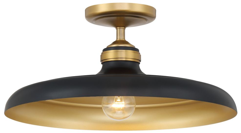 Minka Lavery Crowne 1-Light 16-in Brass and Dark Matte Black Semi-Flush