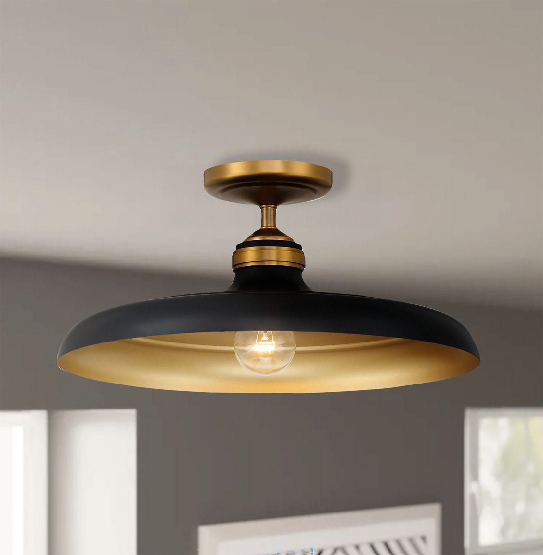 Image 2 Minka Lavery Crowne 1-Light 16-in Brass and Dark Matte Black Semi-Flush more views