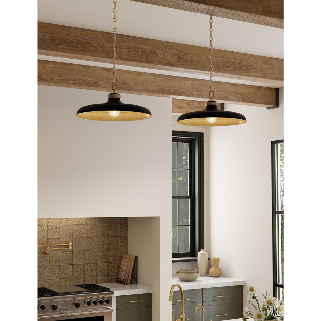 Image 4 Minka Lavery Crowne 1-Light 16-in Brass and Matte Black Pending Lighting more views