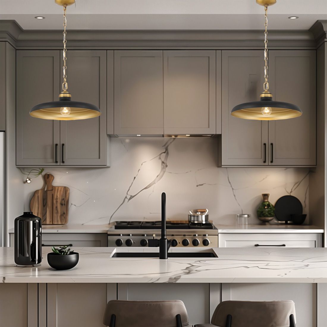Image 7 Minka Lavery Crowne 1-Light 16-in Brass and Matte Black Pending Lighting more views