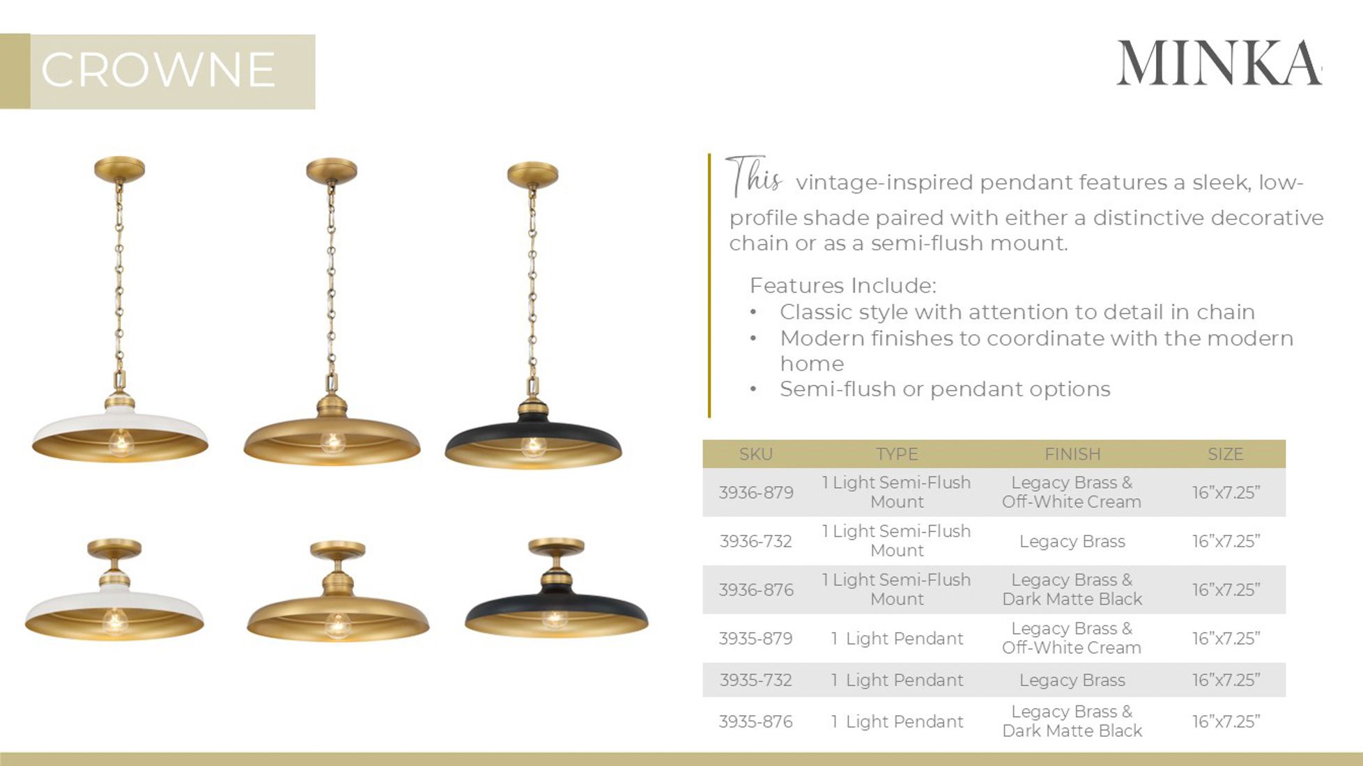 Minka Lavery Crowne 1-Light 16-in Legacy Brass Indoor Pending Lighting