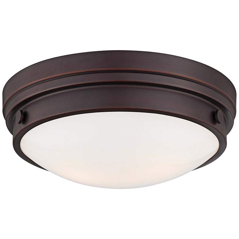 Image 2 Minka Lavery Culver 13 1/4" White Glass Lathan Bronze Ceiling Light