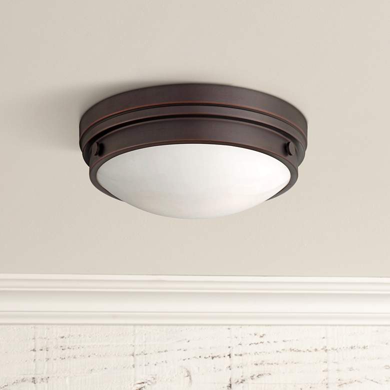 Image 1 Minka Lavery Culver 13 1/4" White Glass Lathan Bronze Ceiling Light