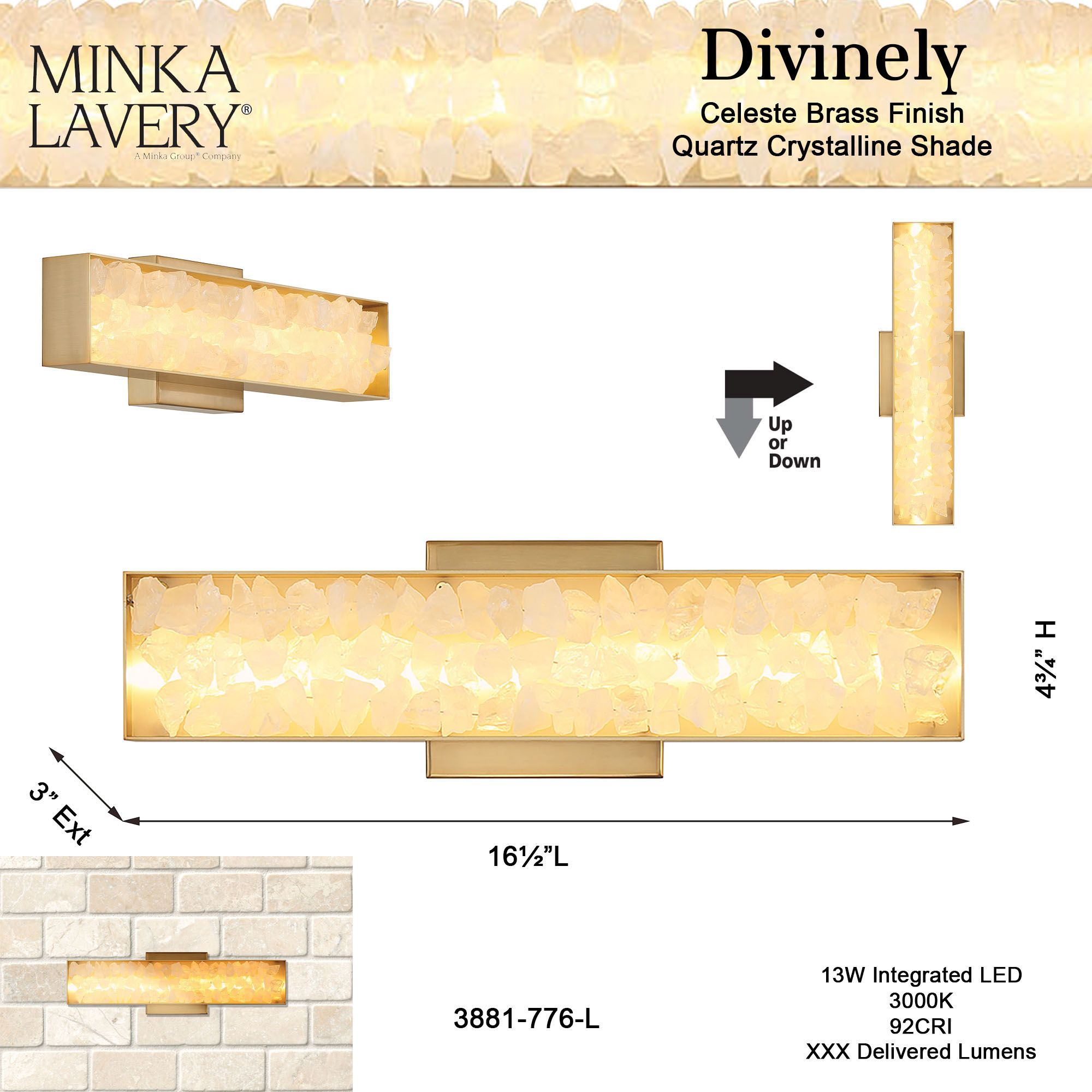 Image 5 Minka Lavery Divinely LED 16-in Celeste Brass Vanity Light with Shade more views