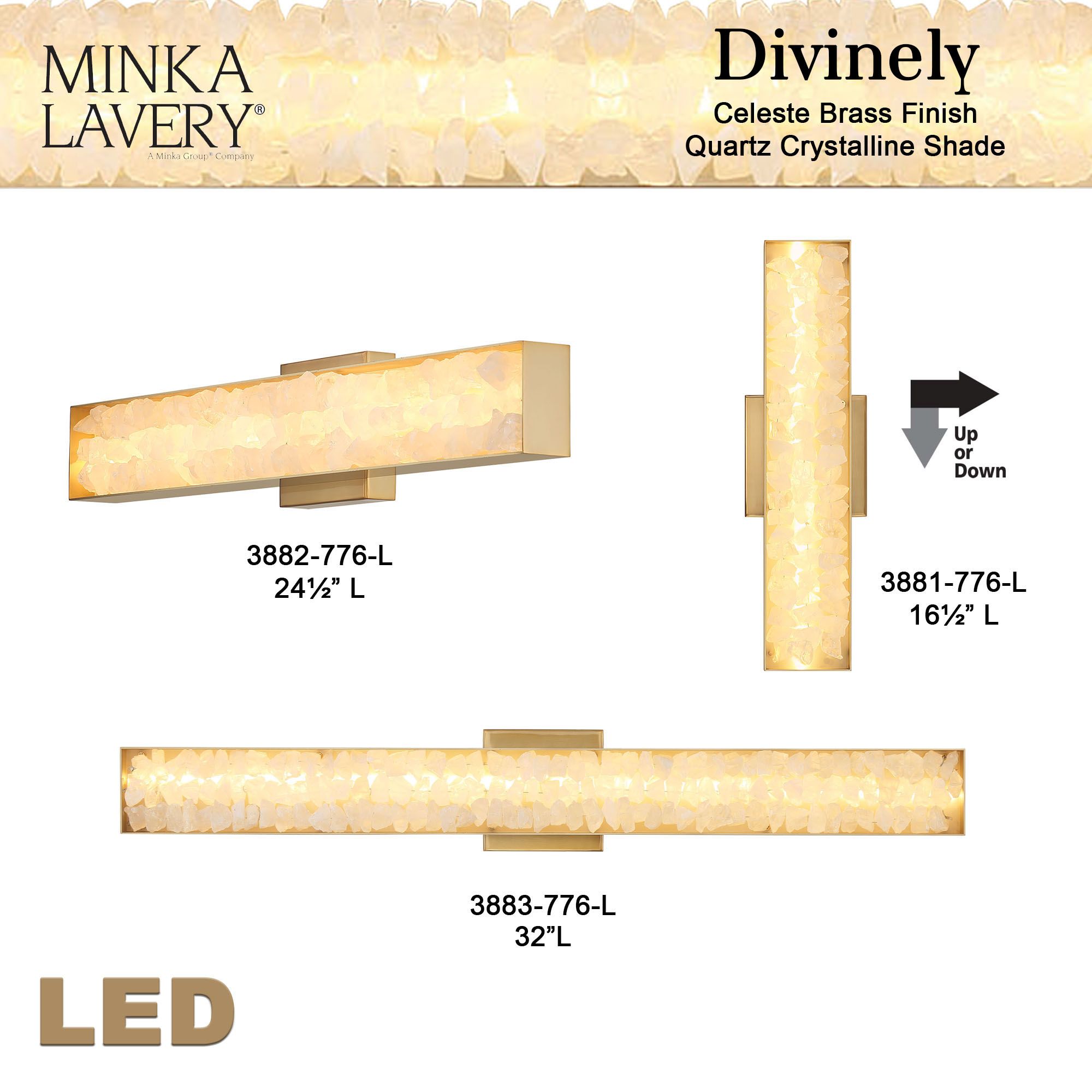 Image 6 Minka Lavery Divinely LED 16-in Celeste Brass Vanity Light with Shade more views