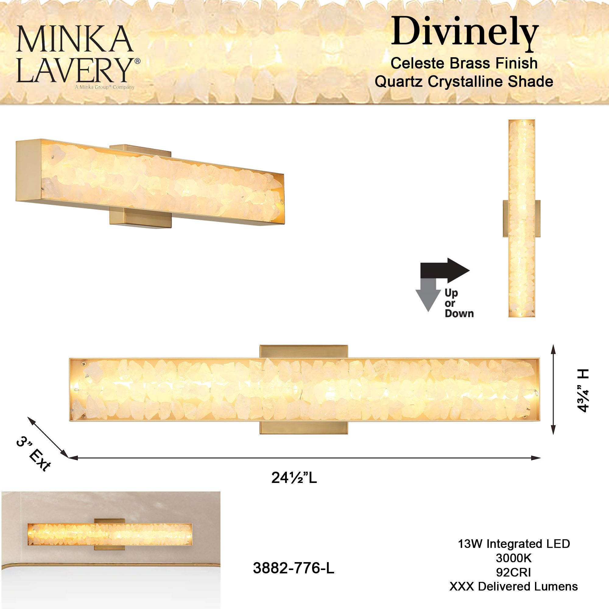 Image 6 Minka Lavery Divinely LED 24-inch Celeste Brass Vanity Light with Shade more views