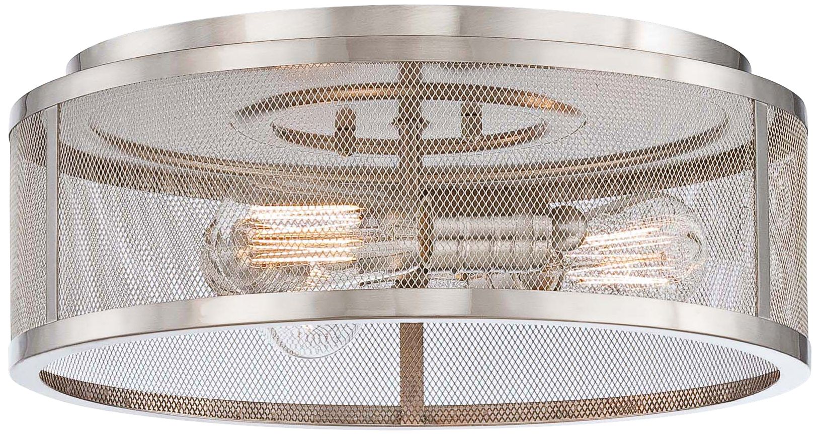 Image 2 Minka-Lavery Downtown Edison 3-Light Brushed Nickel Flush Mount with Shade