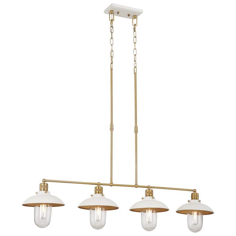 Image 1 Minka Lavery Downtown Edison 4-Light White and Soft Brass Island Chandelier