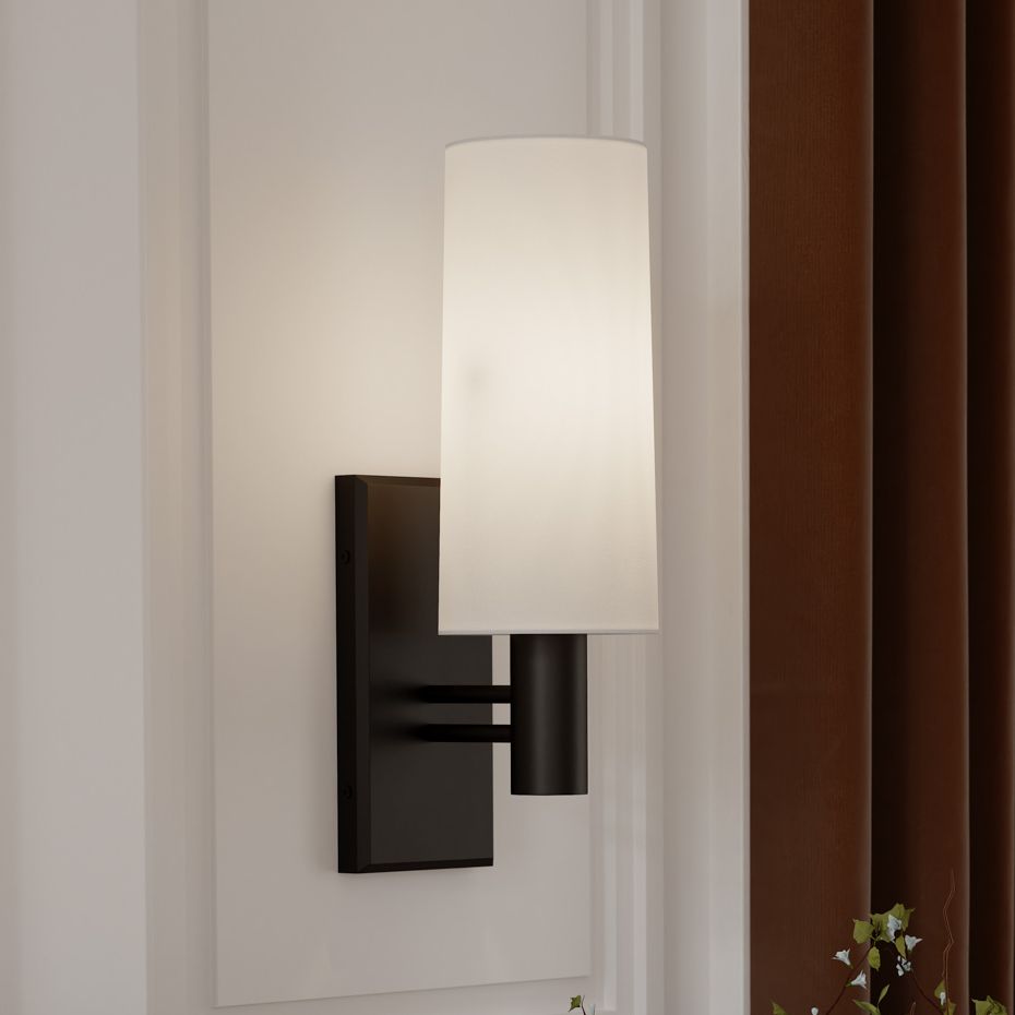Thumbnail1 of Minka Lavery Draxen 1-Light 5.5-in Dark Bronze Wall Sconce with White Shade