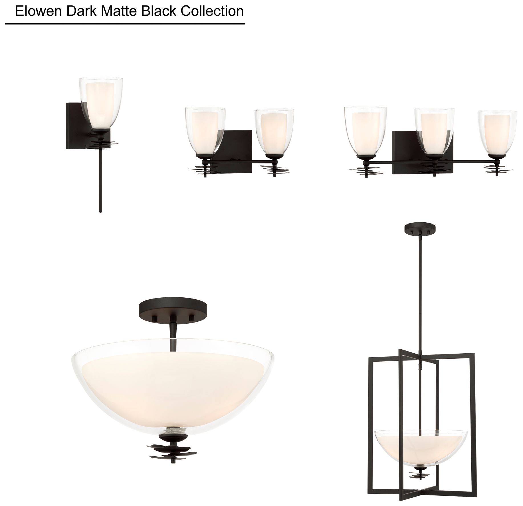 Minka Lavery Elowen 3-Light 18-in Dark Matte Black Pendant with Glass Shade