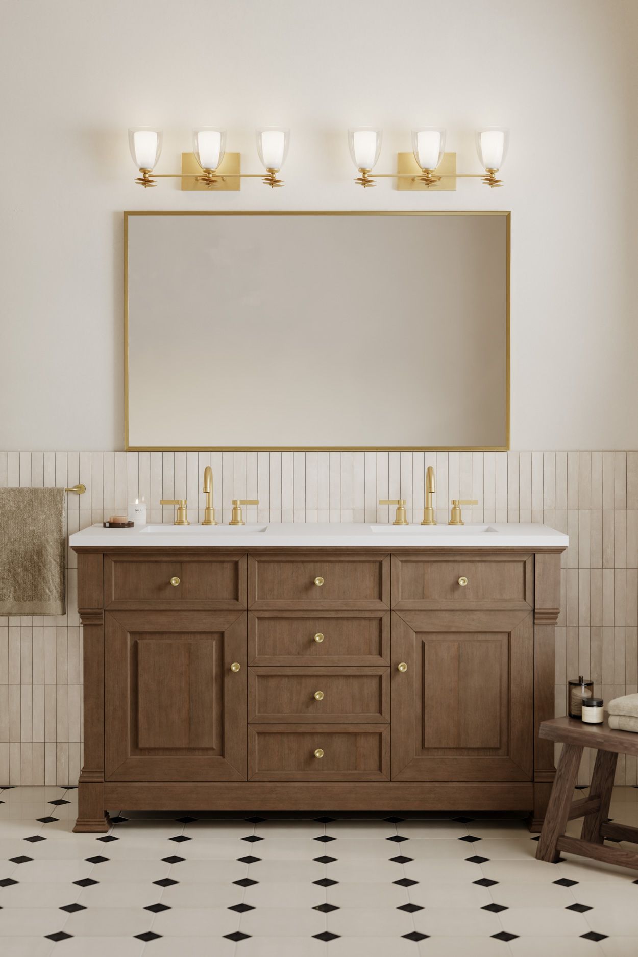 Thumbnail3 of Minka Lavery Elowen 3-Light 21.75-in Legacy Brass Vanity Light with Shades more views