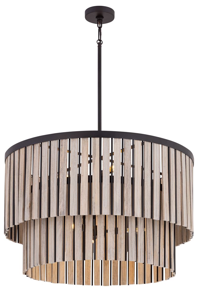 Image 2 Minka Lavery Esbelta 6-Light 30-in Dark Bronze Pendant with Wood Slats