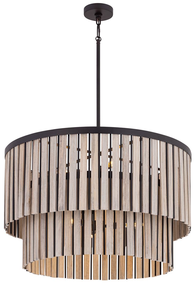 Image 3 Minka Lavery Esbelta 6-Light 30-in Dark Bronze Pendant with Wood Slats more views