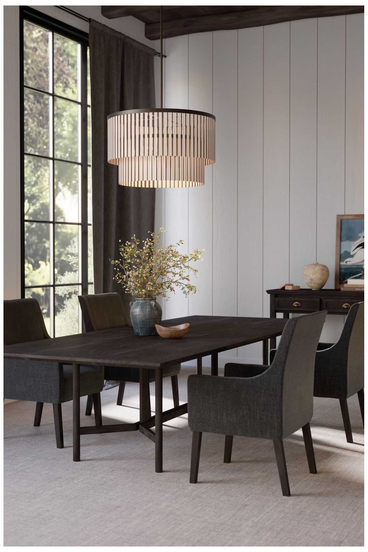 Image 4 Minka Lavery Esbelta 6-Light 30-in Dark Bronze Pendant with Wood Slats more views
