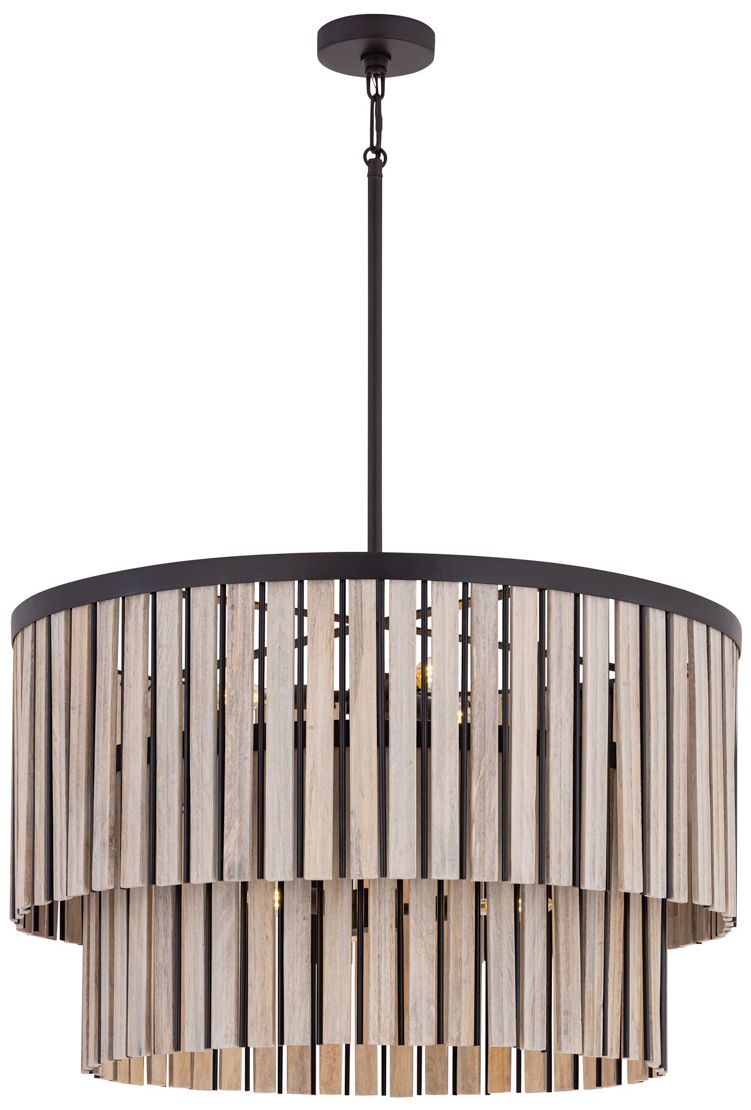 Image 6 Minka Lavery Esbelta 6-Light 30-in Dark Bronze Pendant with Wood Slats more views