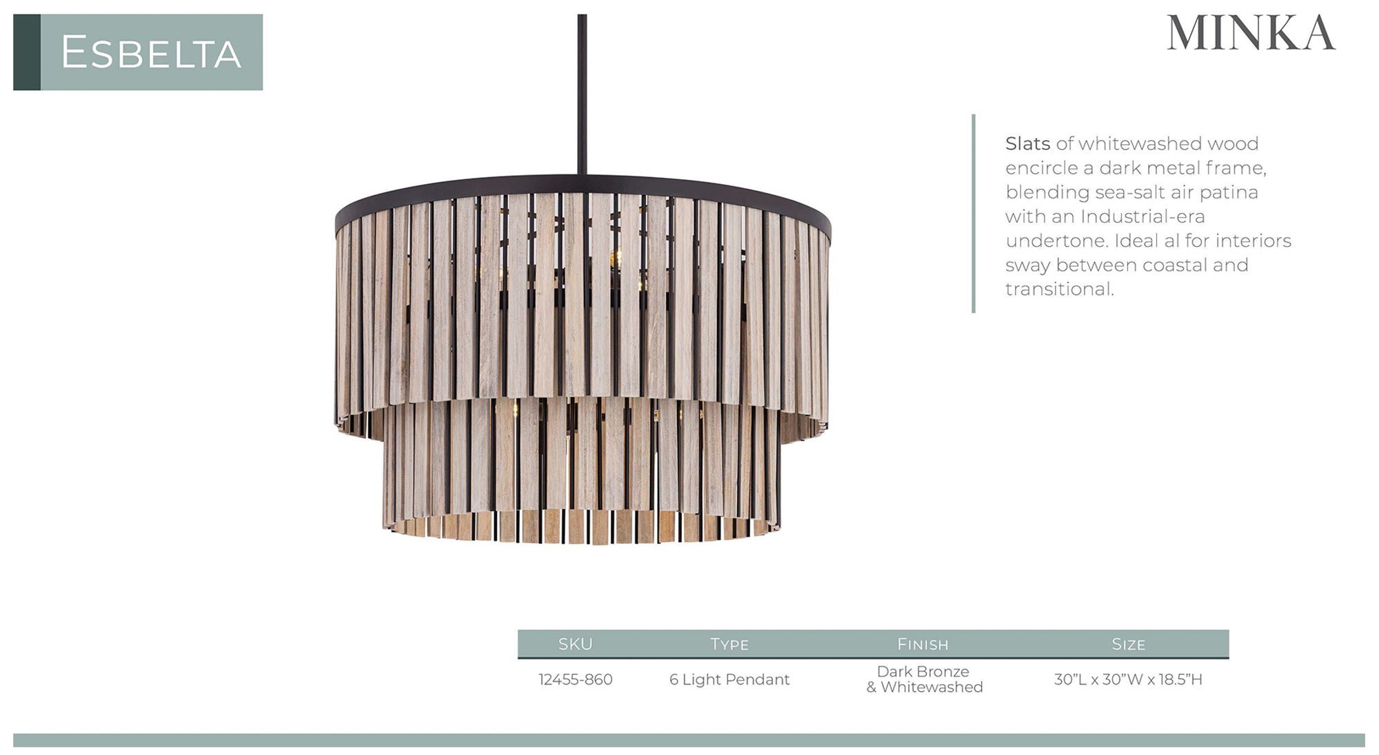Minka Lavery Esbelta 6-Light 30-in Dark Bronze Pendant with Wood Slats