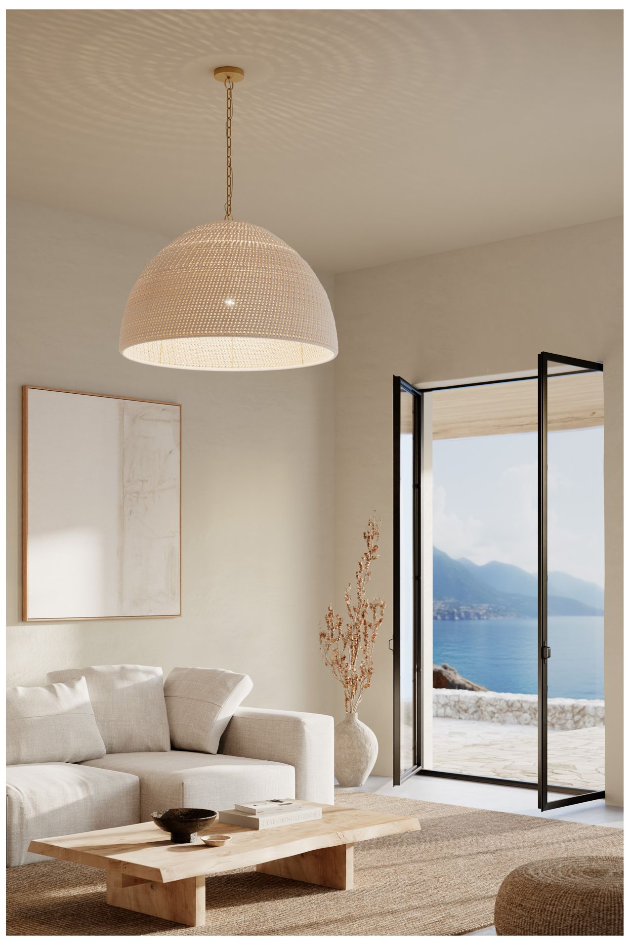 Thumbnail4 of Minka Lavery Fernwood 1-Light 36-in Legacy Brass Pendant with Rattan Shade more views