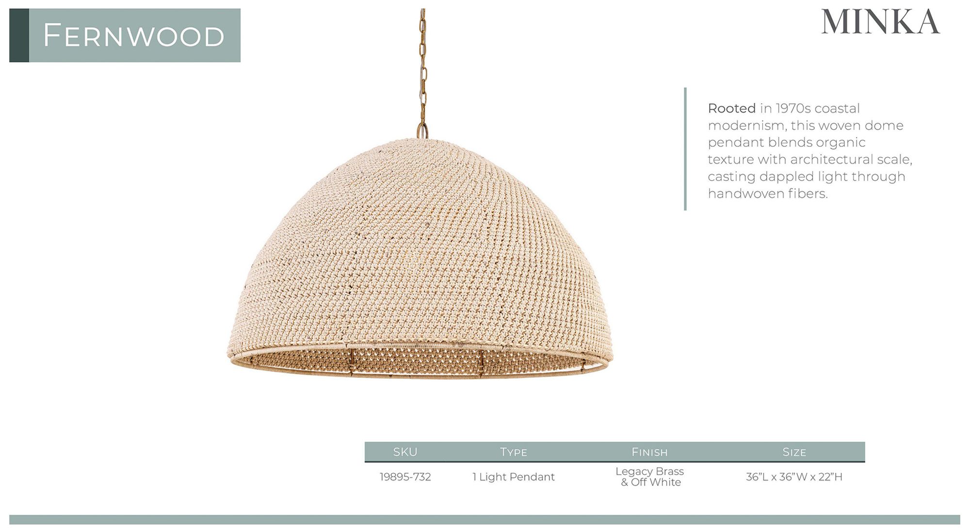 Minka Lavery Fernwood 1-Light 36-in Legacy Brass Pendant with Rattan Shade