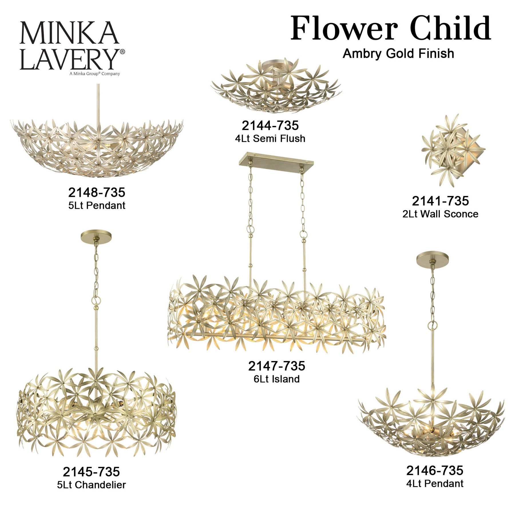 Minka Lavery Flower Child 5-Light Ambry Gold Pendant