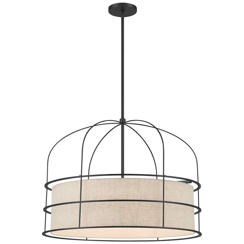 Image 1 Minka-Lavery Gateway Park 6-Light Coal Pendant with Oatmeal Linen Shade