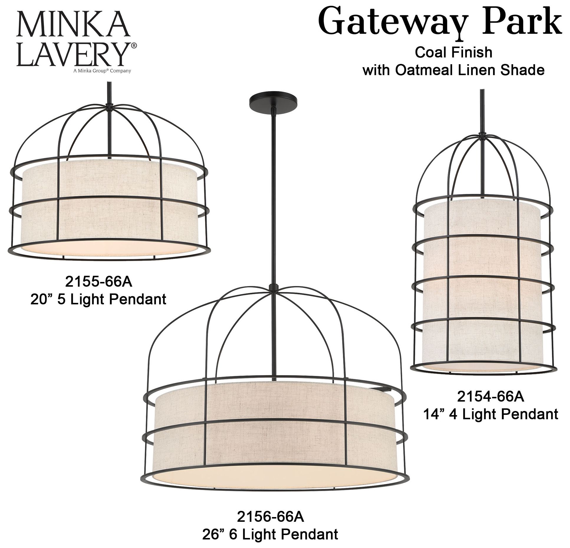 Minka-Lavery Gateway Park 6-Light Coal Pendant with Oatmeal Linen Shade