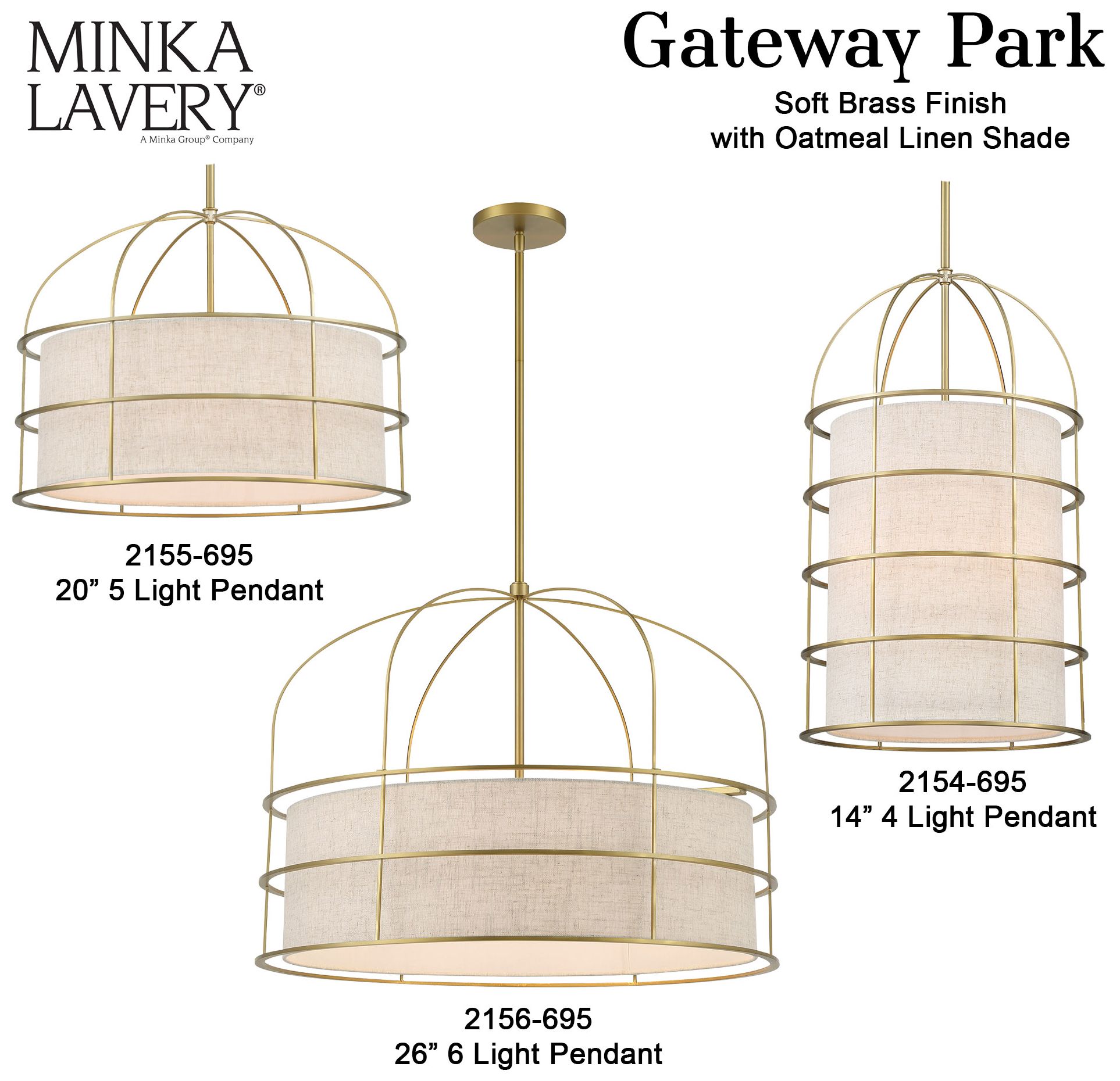 Minka-Lavery Gateway Park 6-Light Coal Pendant with Oatmeal Linen Shade