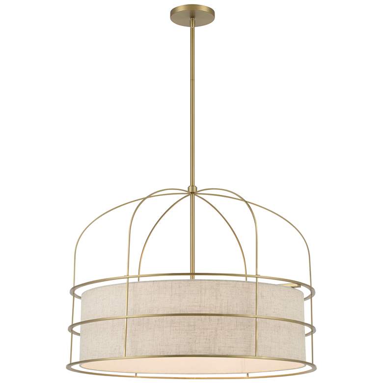 Image 1 Minka-Lavery Gateway Park 6-Light Coal Pendant with Oatmeal Linen Shade