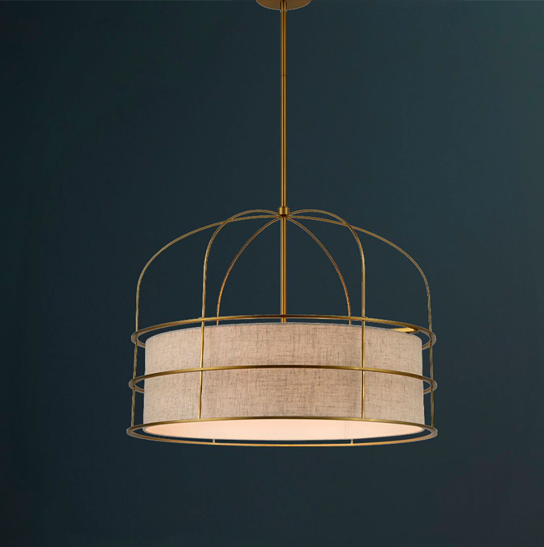 Thumbnail1 of Minka-Lavery Gateway Park 6-Lt Soft Brass Pendant with Oatmeal Linen Shade