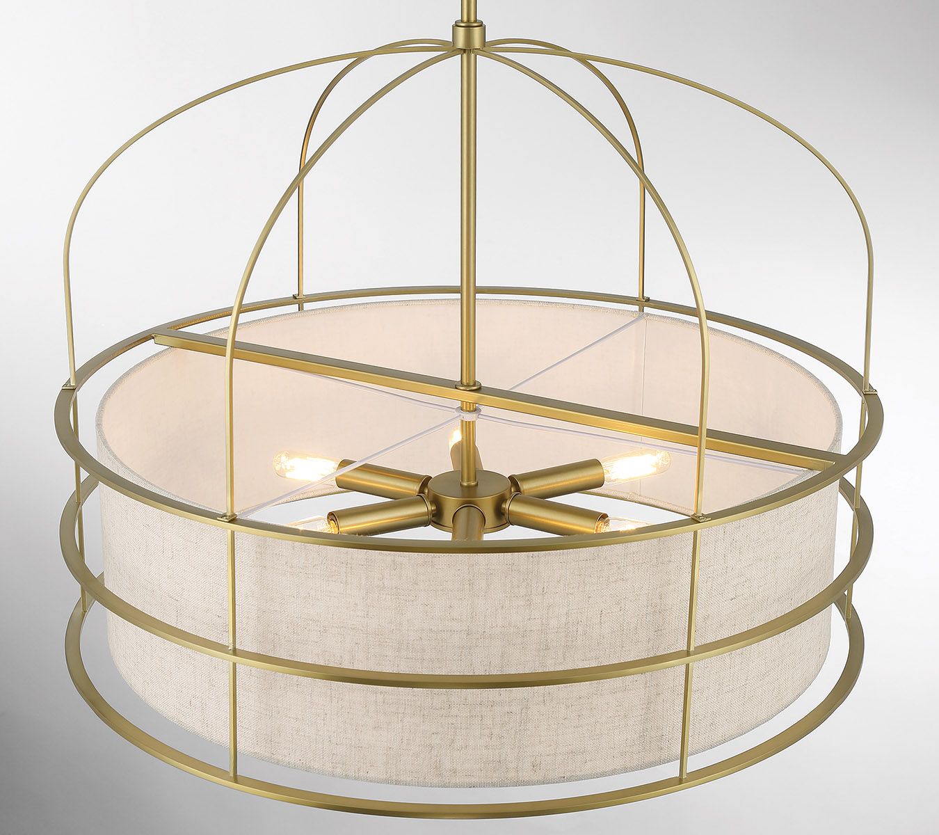 Minka-Lavery Gateway Park 6-Lt Soft Brass Pendant with Oatmeal Linen Shade