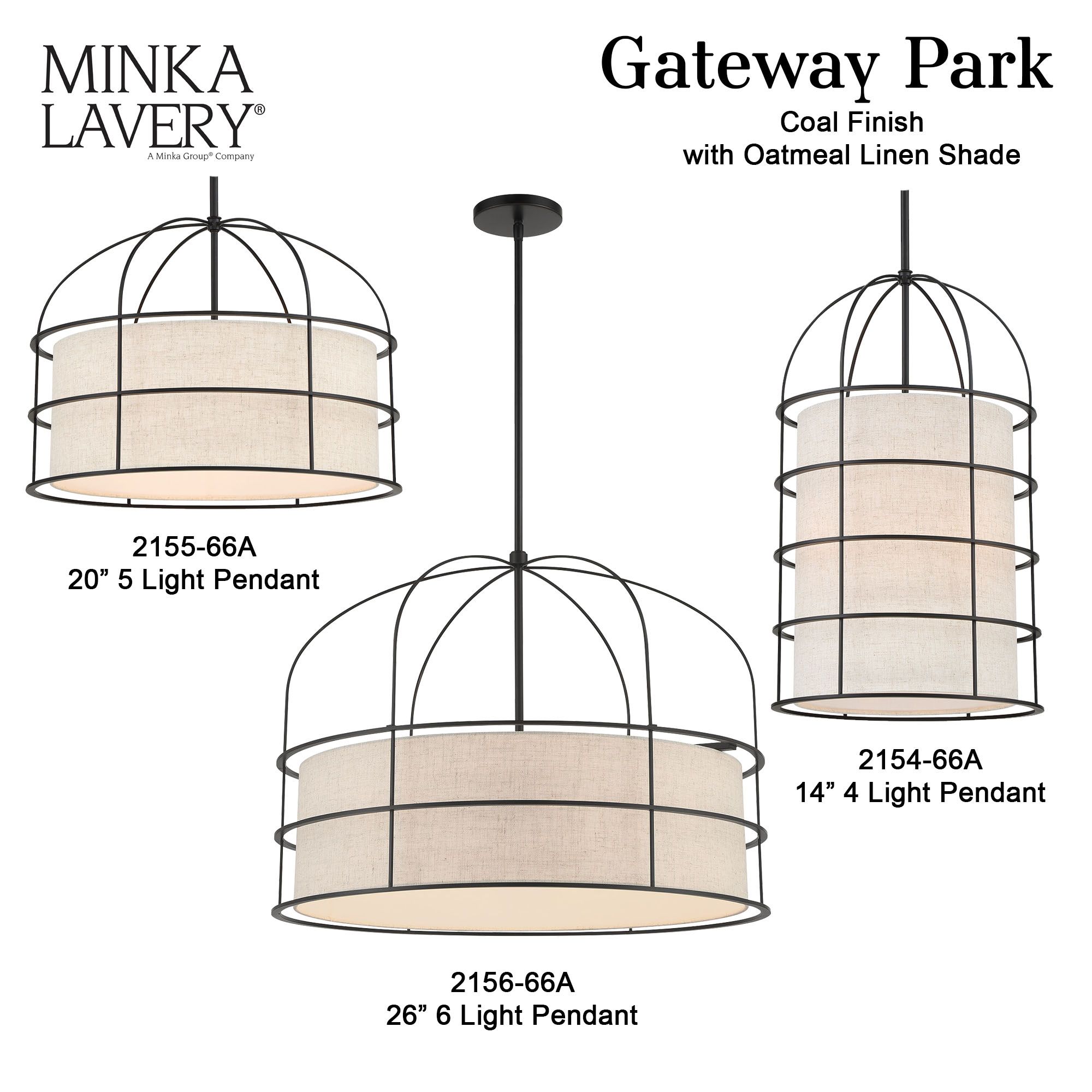 Minka-Lavery Gateway Park 6-Lt Soft Brass Pendant with Oatmeal Linen Shade