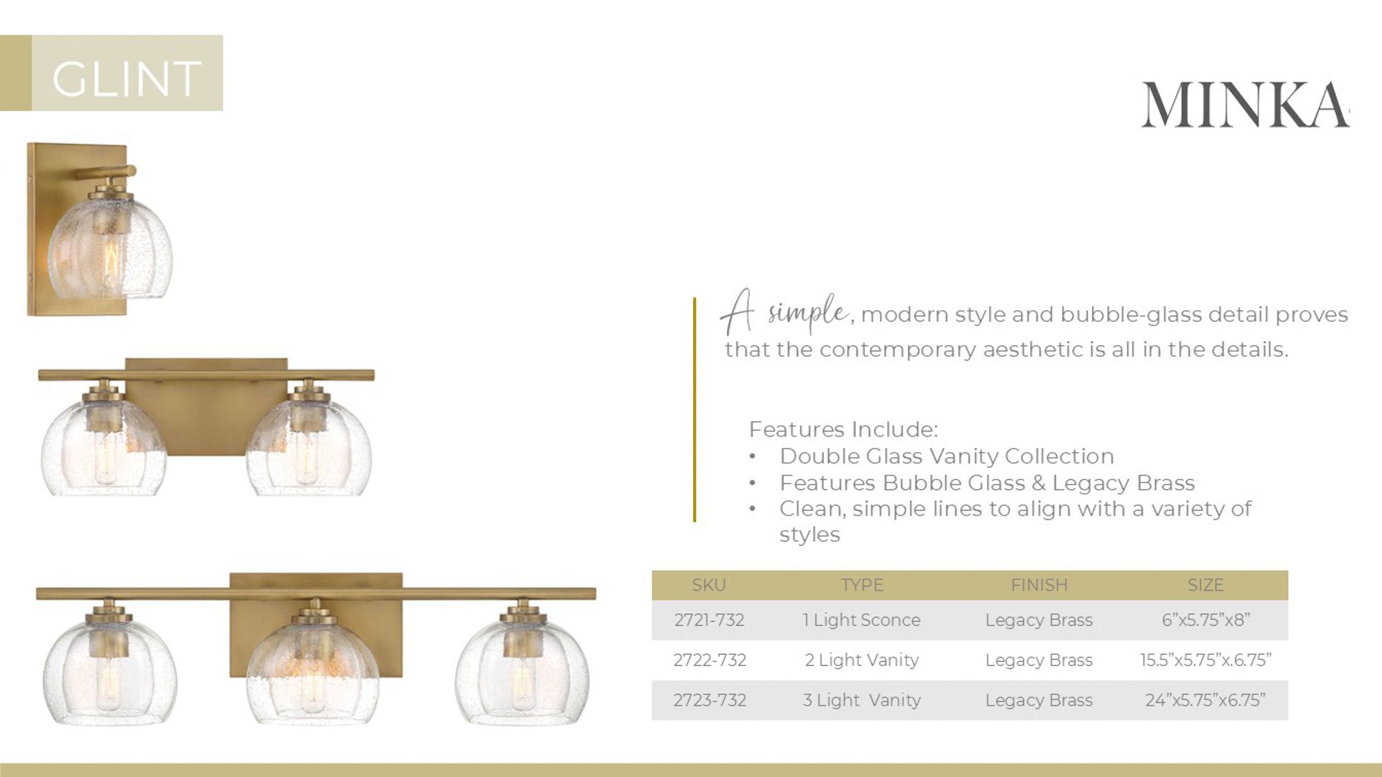 Image 7 Minka Lavery Glint 3-Light 24-in Legacy Brass Indoor Vanity Light more views