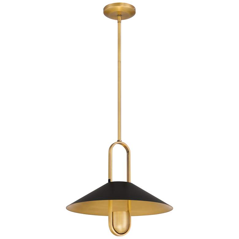Image 1 Minka-Lavery Goldenridge 1-Light 15-in Matte Black and Brass Indoor Pendant