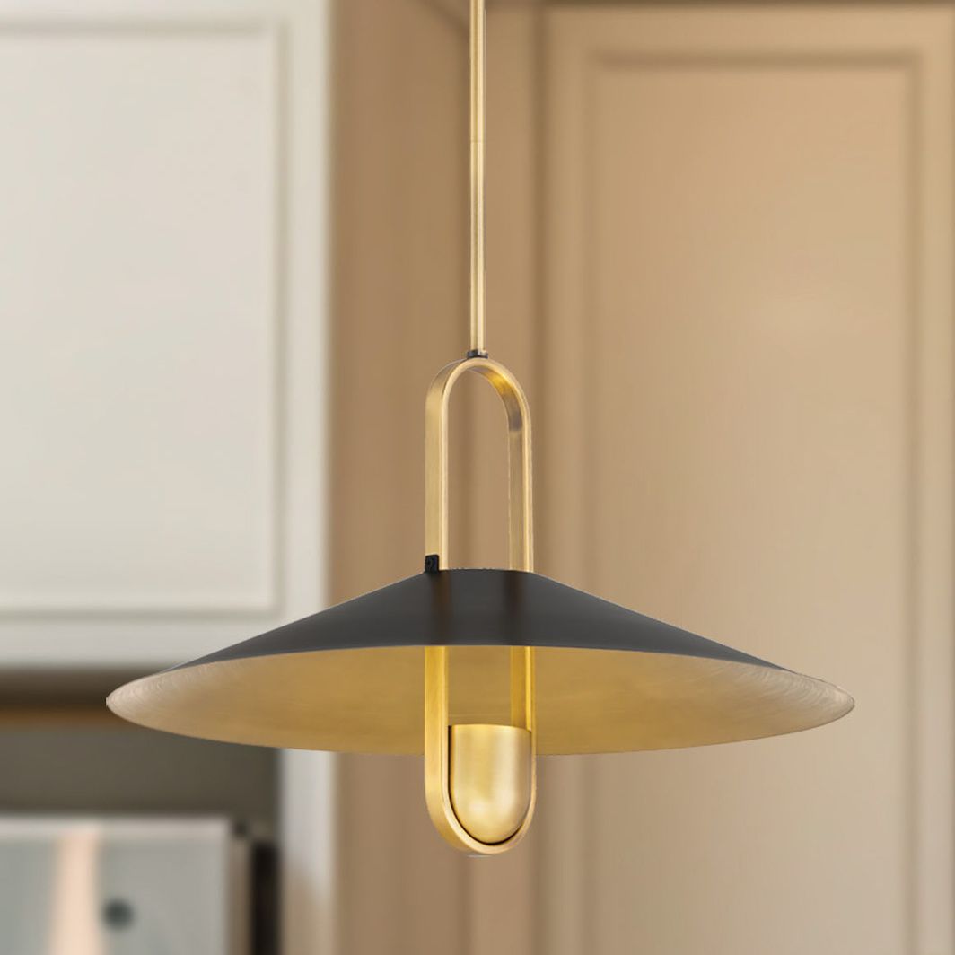 Image Minka-Lavery Goldenridge 1-Light 20-in Matte Black and Brass Indoor Pendant
