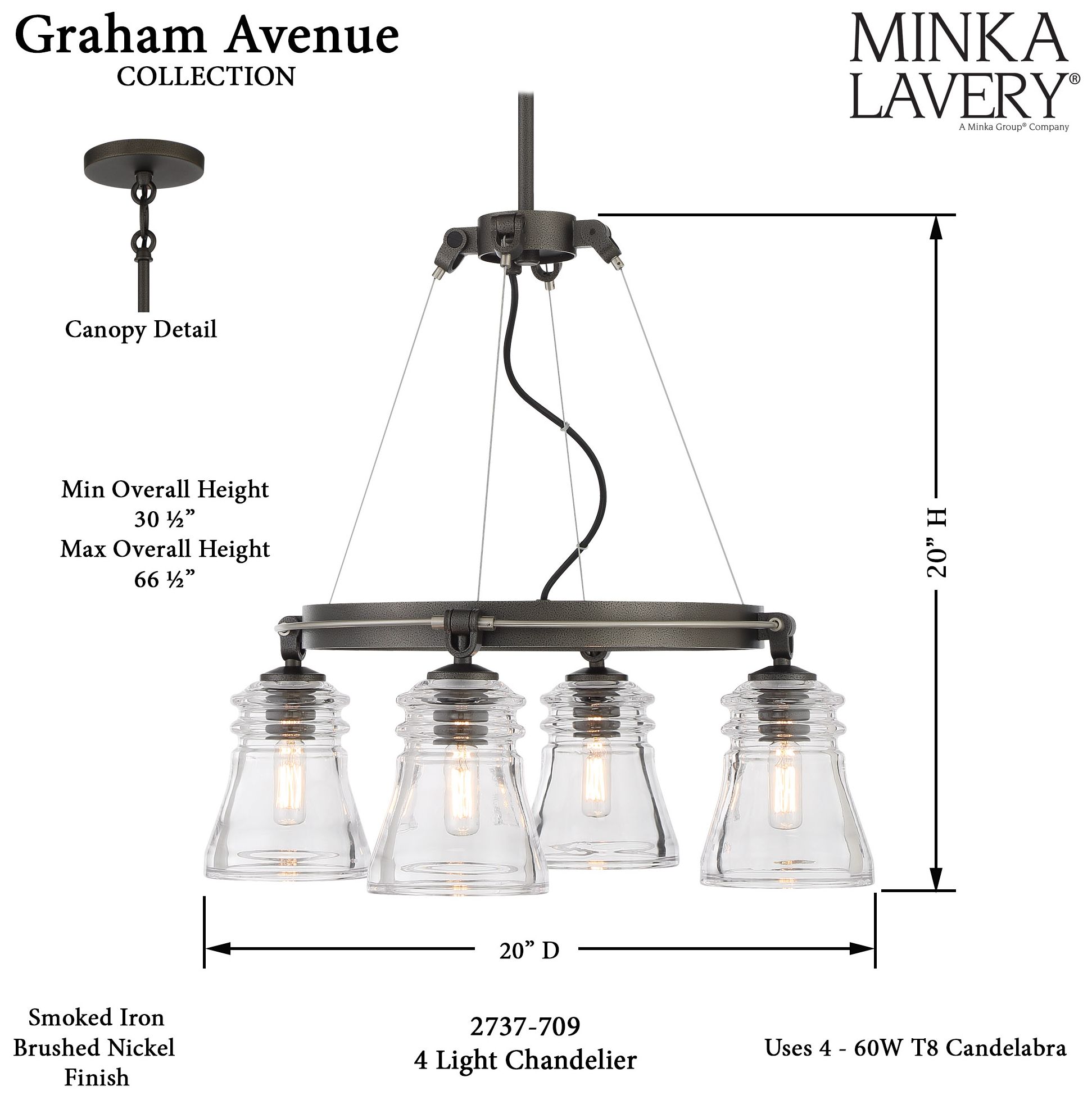 Image 6 Minka Lavery Graham Ave 4-Light Smoked Iron and Brushed Nickel Chandelier more views