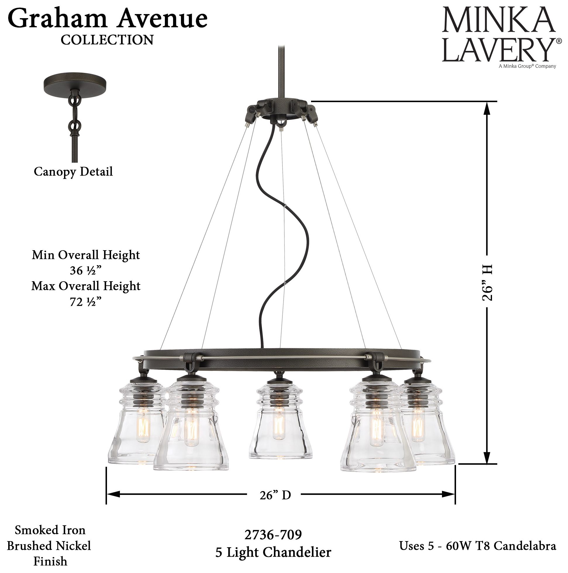 Image 5 Minka Lavery Graham Ave 5-Light Smoked Iron and Brushed Nickel Chandelier more views