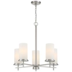 Minka Lavery Haisley 24" Wide 5-Light Nickel White Glass Pendant