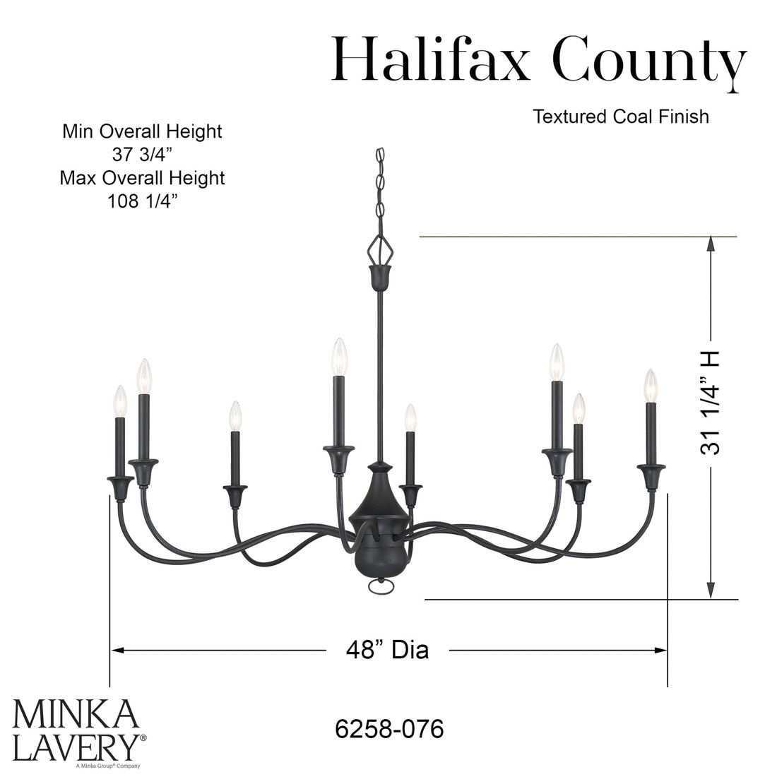 Minka Lavery Halifax County 8-Light Textured Black Chandelier