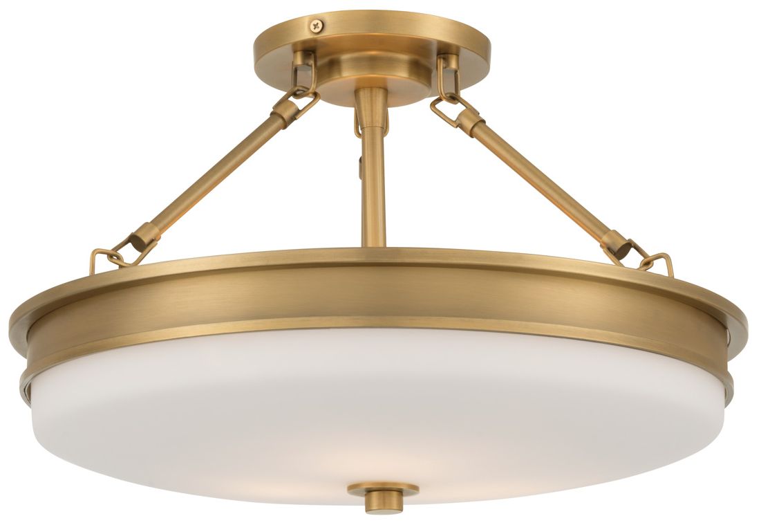 Thumbnail2 of Minka Lavery Halora 3-Lt 15.25-in Legacy Brass Semi-Flush Mount with Shade