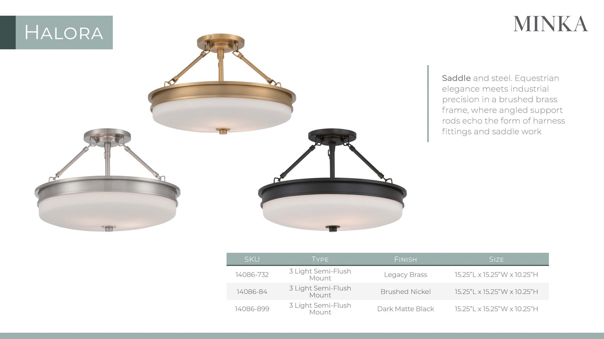 Minka Lavery Halora 3-Lt 15.25-in Legacy Brass Semi-Flush Mount with Shade