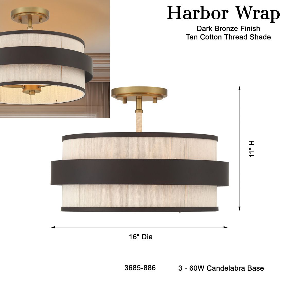 Minka Lavery Harbor Wrap 3-Lt 16-in Bronze and Brass Semi-Flush with Shades