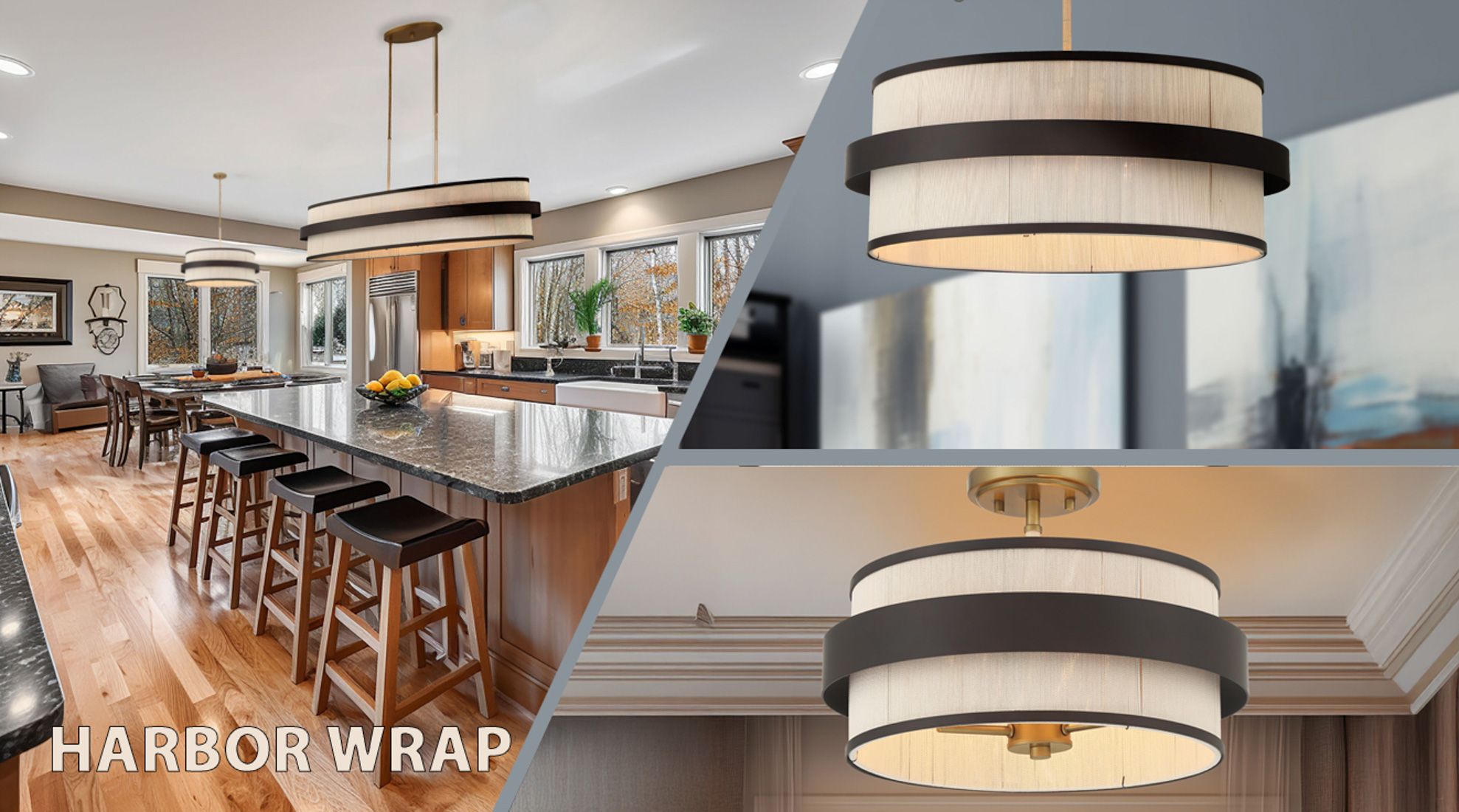 Minka Lavery Harbor Wrap 3-Lt 16-in Bronze and Brass Semi-Flush with Shades